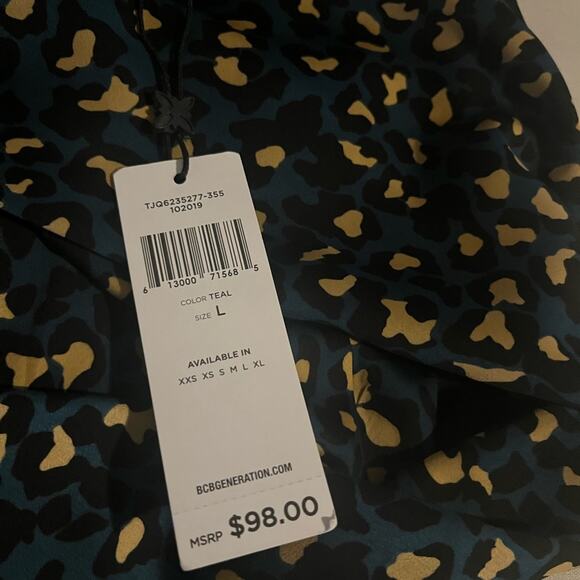 BCBGeneration Stardust Cheetah Animal Print Cocktail Medi Dress Blue Green Sz L - Picture 7 of 9